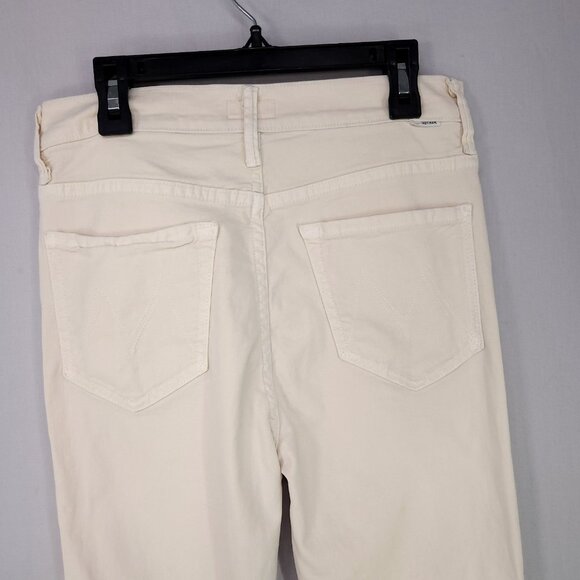 MOTHER High Waisted Rascal Ankle Fray Jeans Womens 27 Chalk It Up Ivory Stretch - Picture 5 of 16